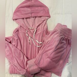 Pink Velour Hoodie and Jogger Set